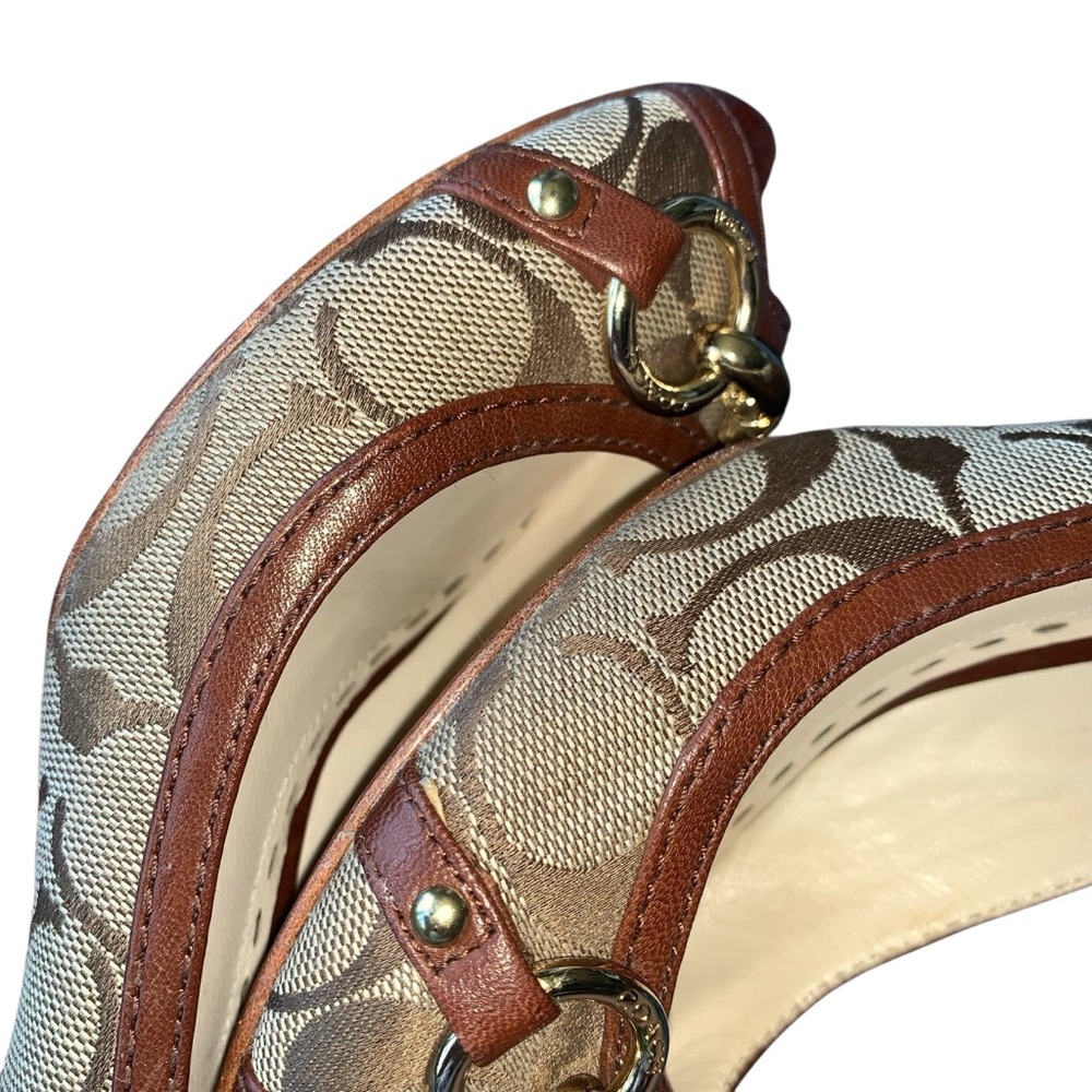 Coach Stella Jacquard Signature Leather Wedge Peep Toe Shoes - Picture 10 of 15